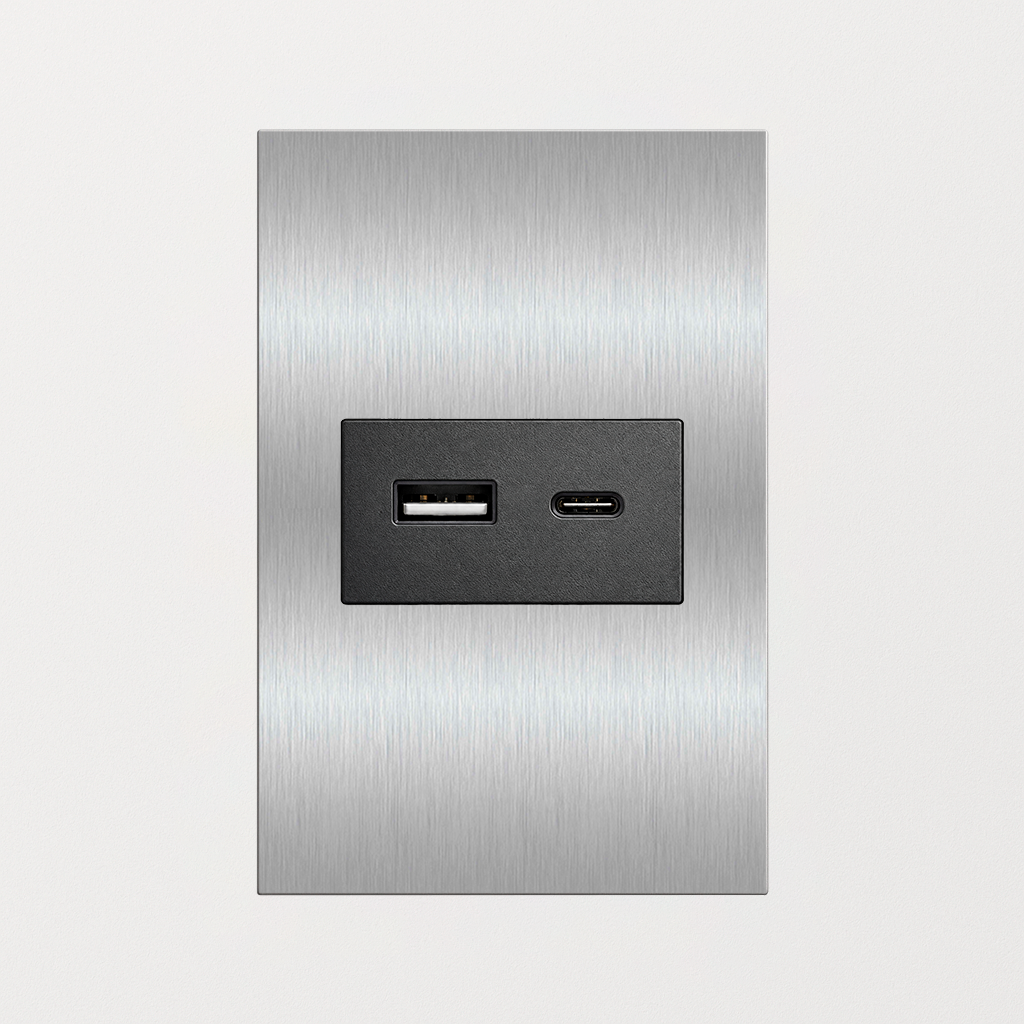 Tomada USB Inox 4×2 (USB-A + USB-C) – 1 Módulo